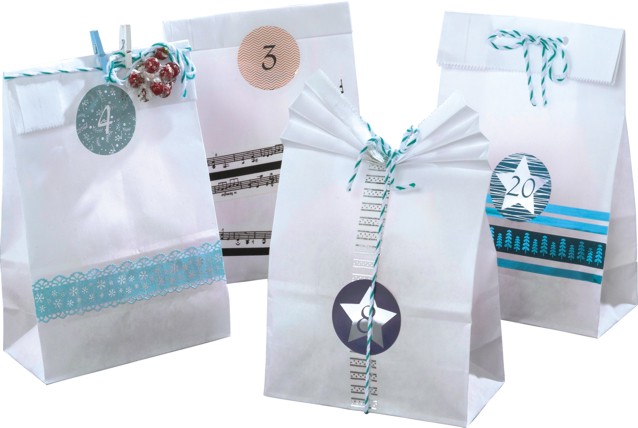Adventskalender Papiergeschenkt�ten wei� 24er