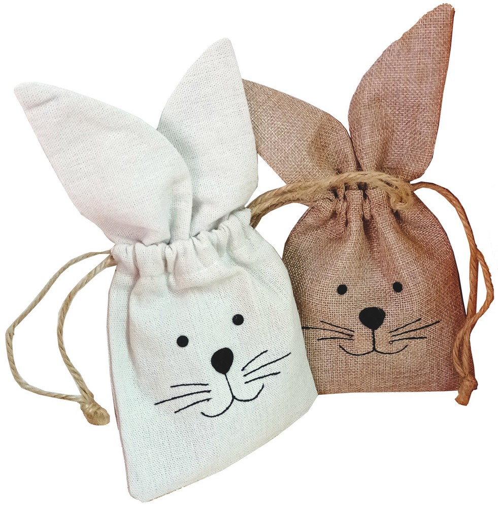 Geschenk-Hasenbeutel natur/braun mit Zugband